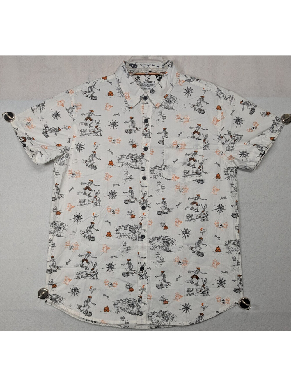 Eight Avenue - Halloween Skateboard Skeleton Shirt - Hawaiian Button Up - Sz M